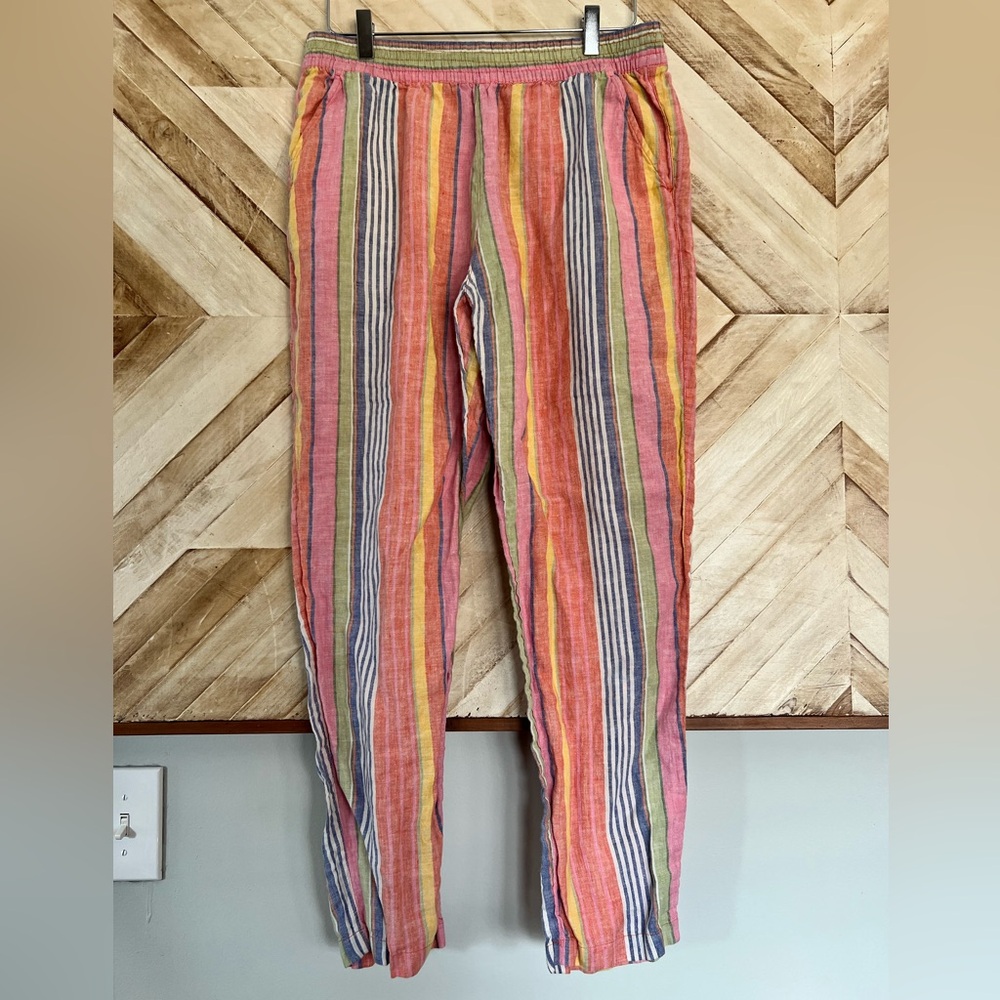 C&C California Pink Yellow Orange Striped Linen Pants